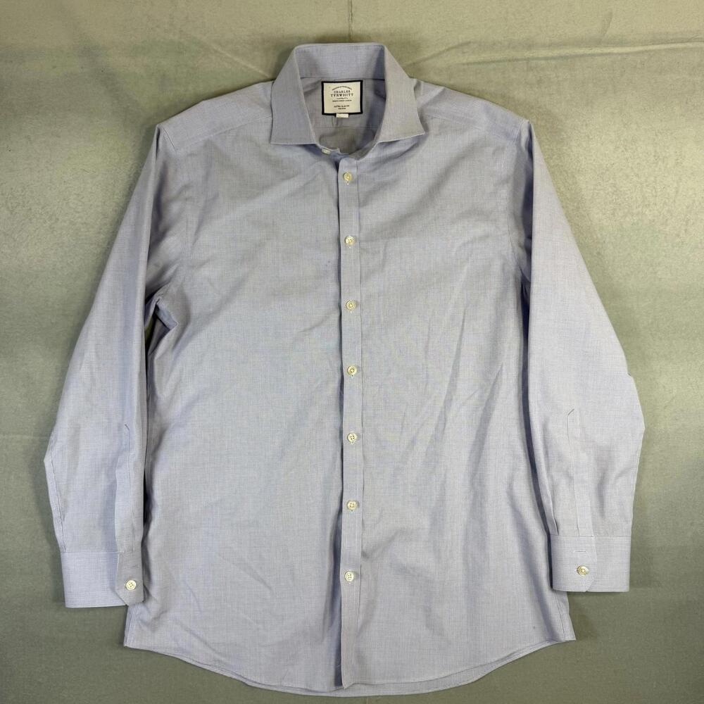 Charles Tyrwhitt Dress Shirt Mens 16.5/33in Blue Extra Slim Fit Houndstooth